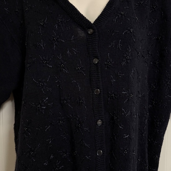 Lane Bryant Designs Blue Button Up Top SZ 14/16 Embroidered Beaded Shoulder Pads - Picture 3 of 4